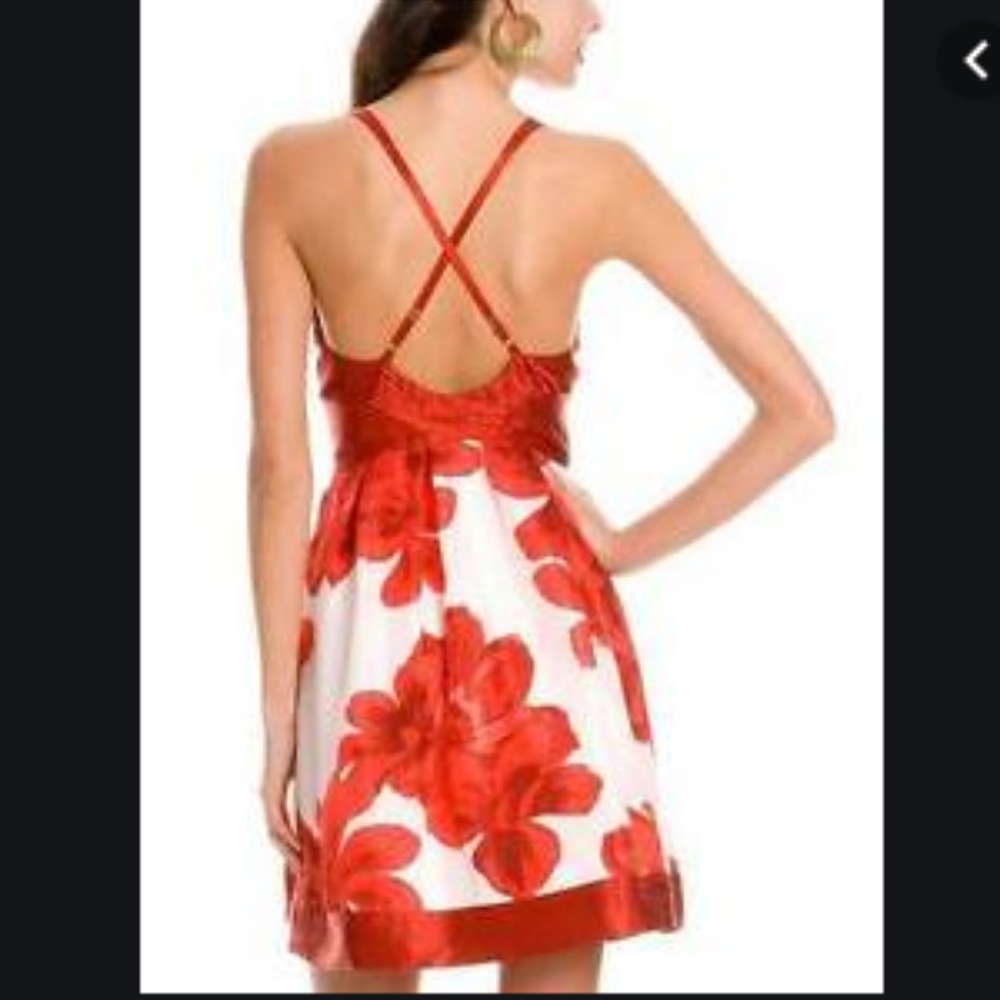 Guess Silk Red and White Floral Cross Back Dress